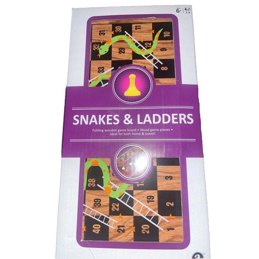 Ambassador Snakes & Ladders Folding Wooden Board Game TG1903 Set 2-4 Player